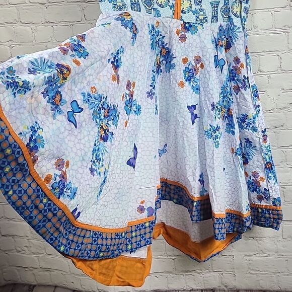 BIBA Girls L/XL Blue Butterfly Cotton Asymmetrical Printed Kurta Indian Dress - Picture 6 of 10